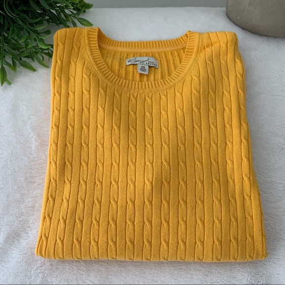 Yellow Long Sleeve Crew Neck Cable Knit 